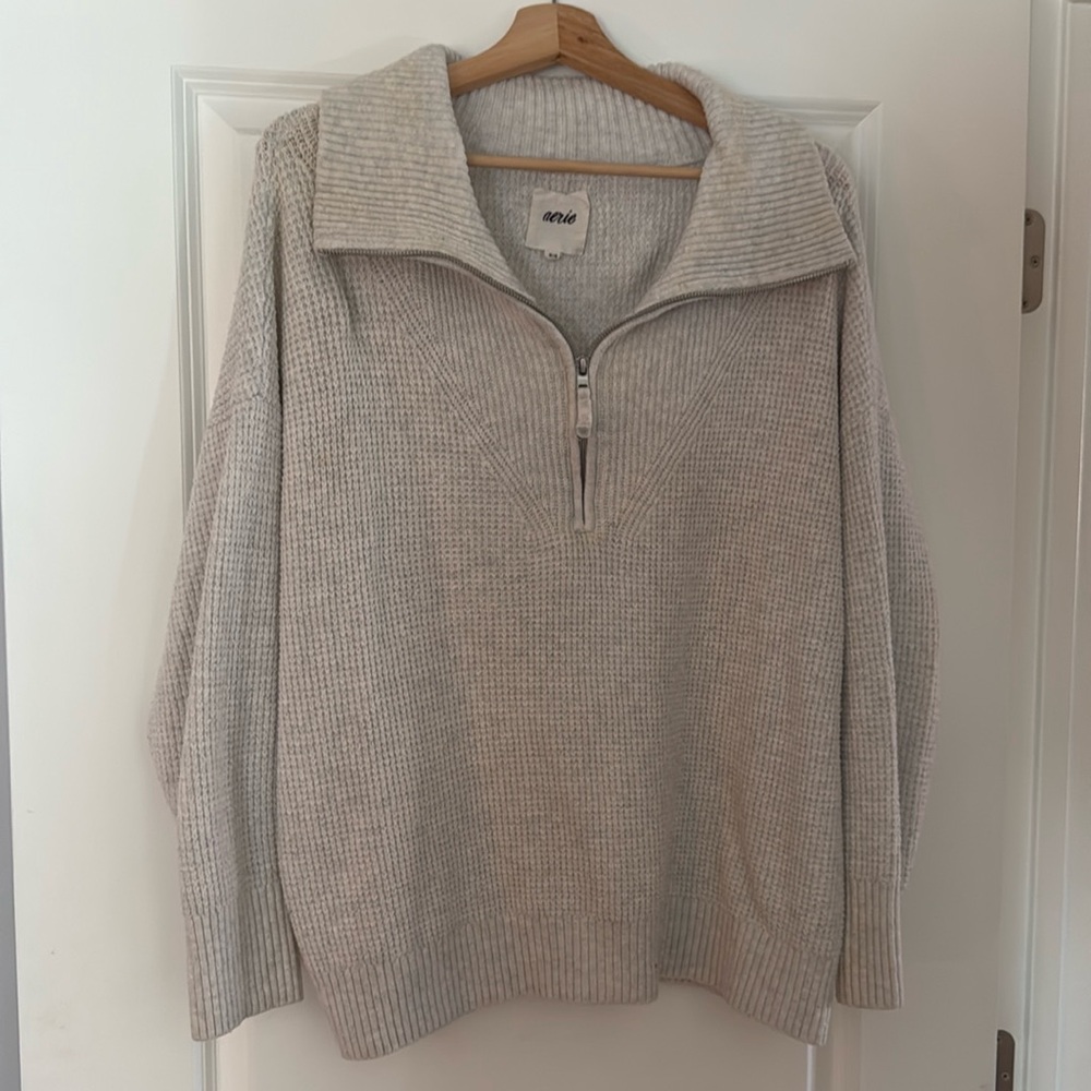 Aeire quarter zip waffle knit sweater